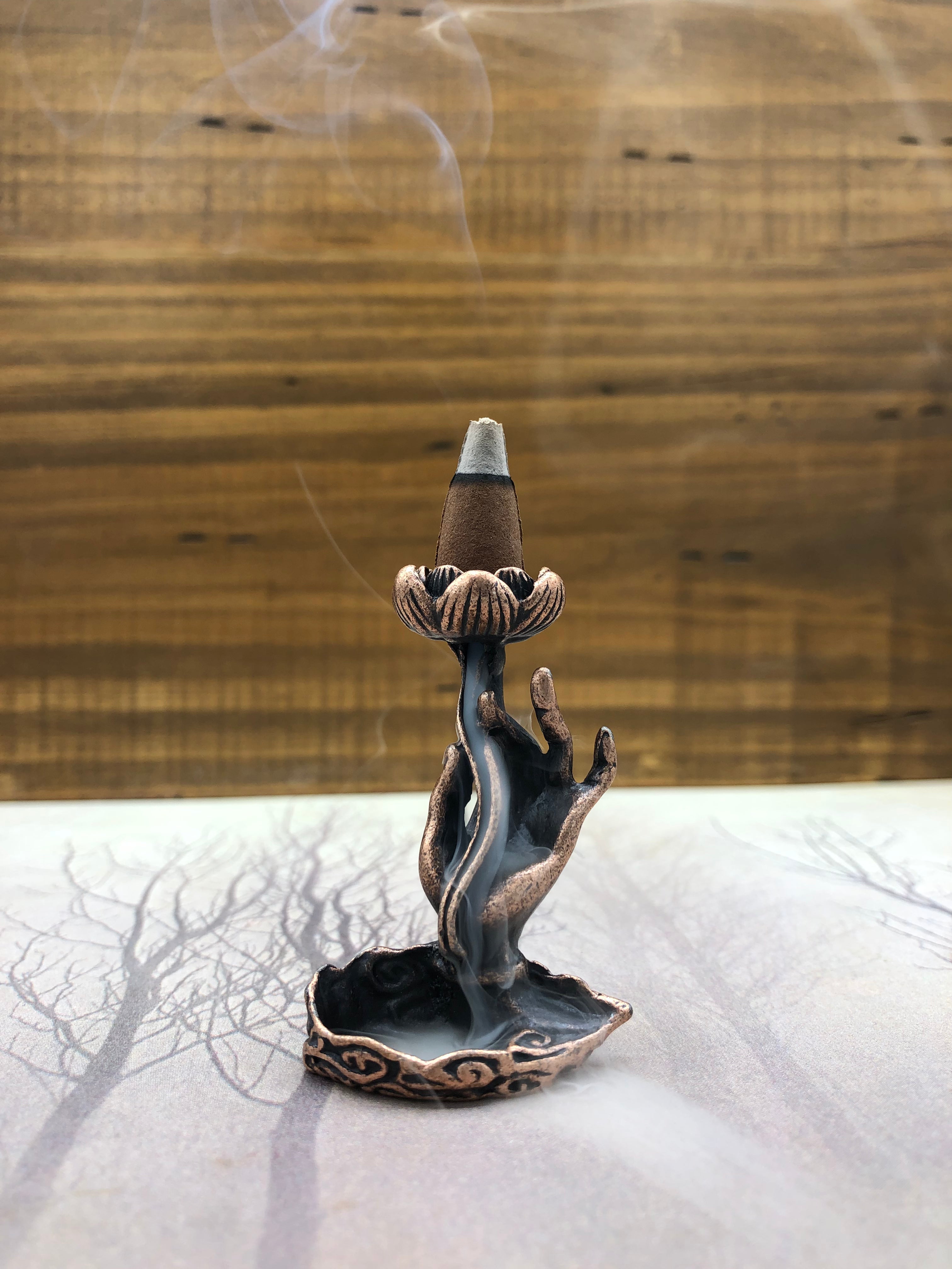 Auric Blends Backflow Incense Cones Burning Buddha Hands
