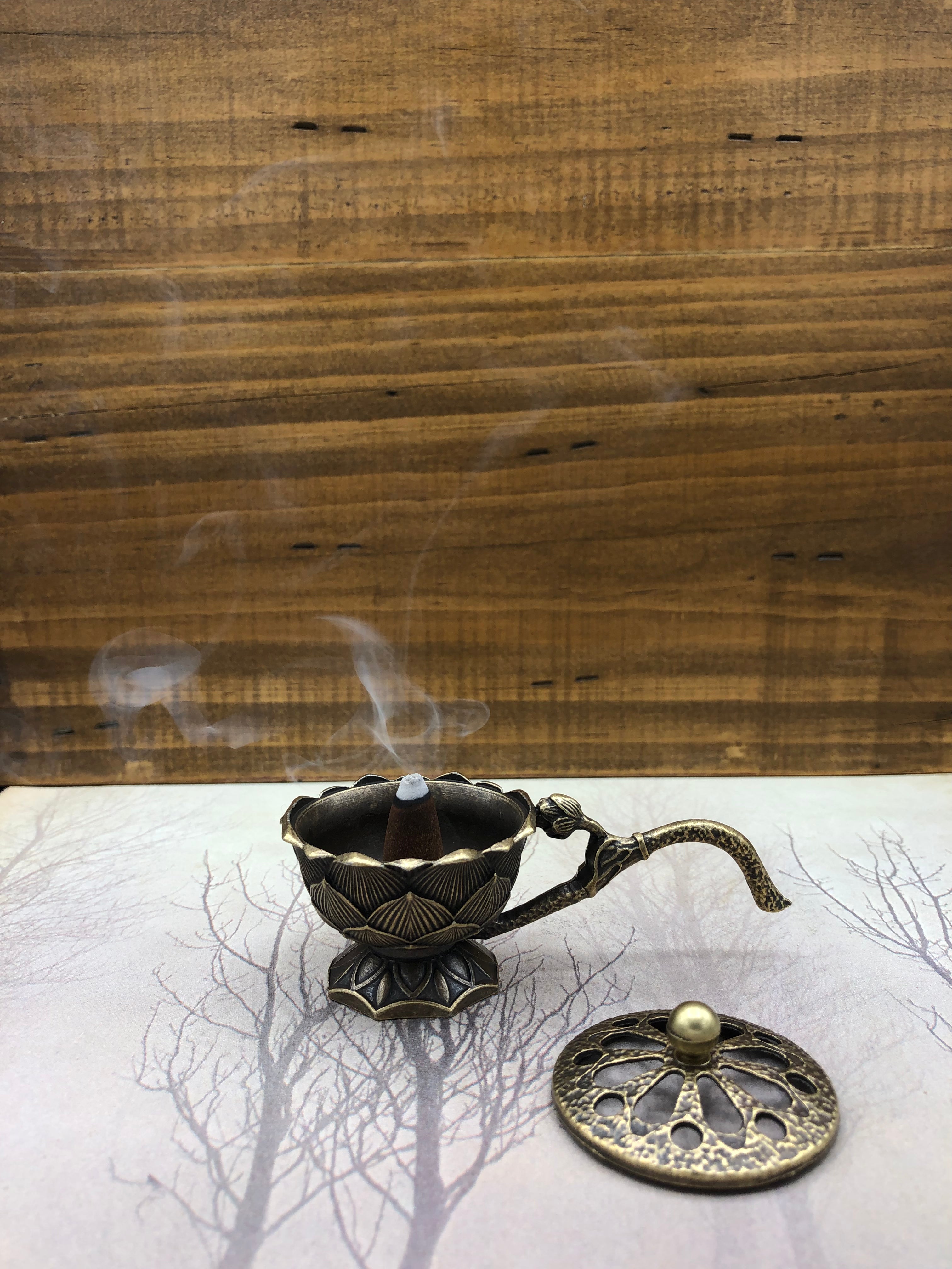 Lotus Incense Holder Burning with Smoke